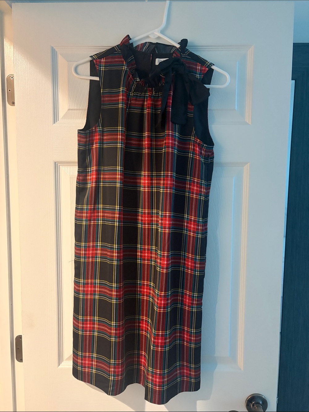 J Crew Women's Black & Red Plaid Sleeveless Dress with Bow
